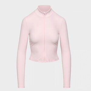 Aritzia Light Pink Cropped Zip-Front Long Sleeve Top